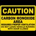 Caution Carbon Monoxide Area Requires Proper Ventilation Sign